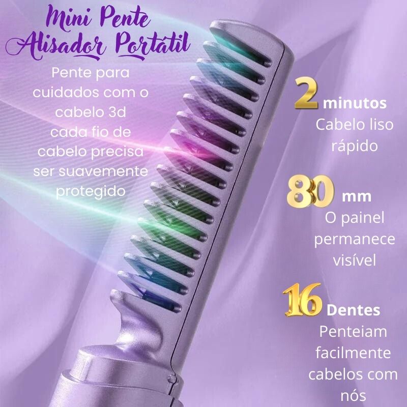 Mini Pente Alisador Portátil Para Viagem a Bateria Com Íons Negativos