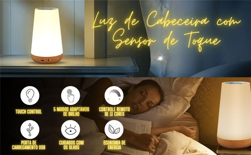 Luz de Cabeceira RGB com Controle Remoto e Touch